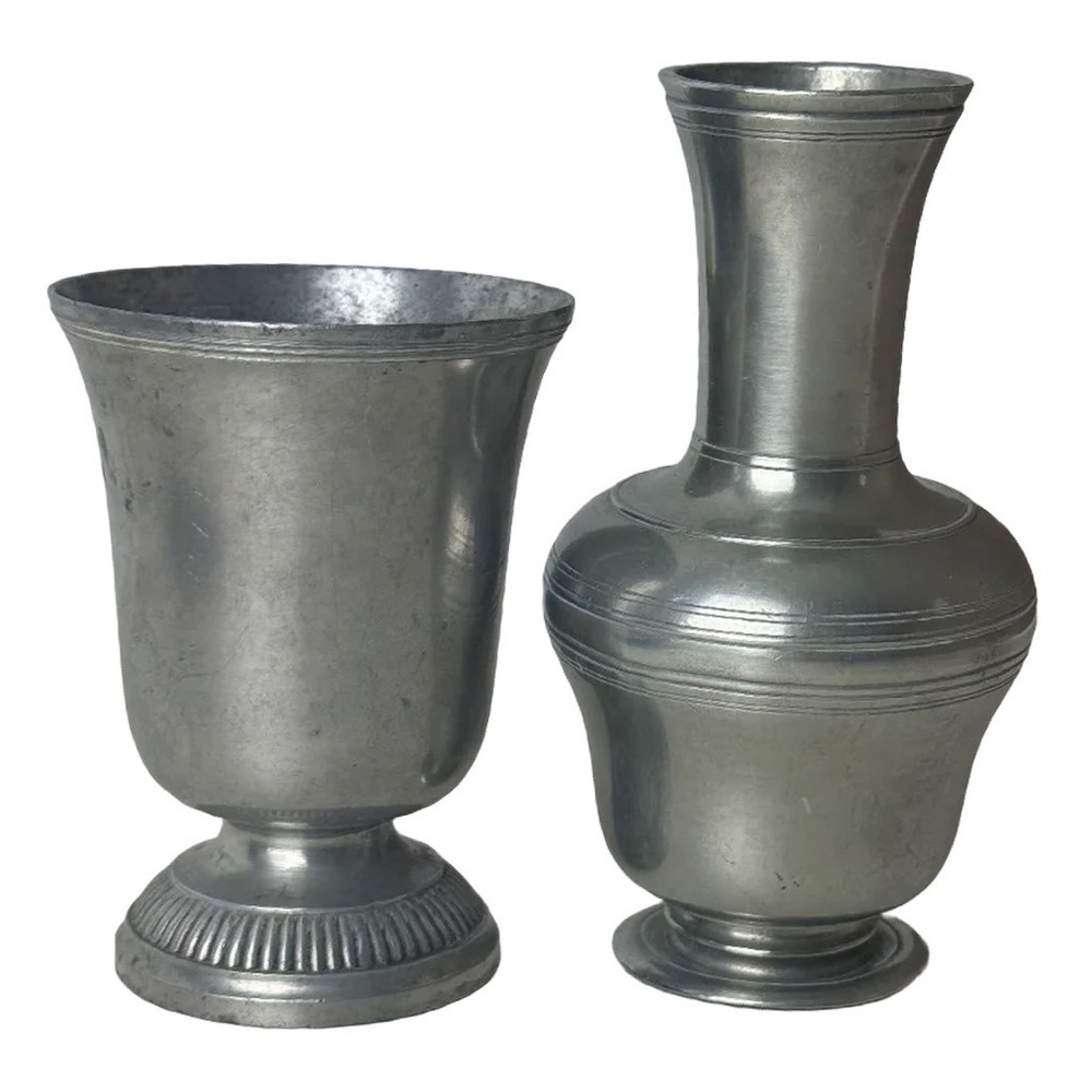 Vintage Etain Fin French Pewter Miniature Vase and Goblet Set Paul Diedisheim - Picture 3 of 9